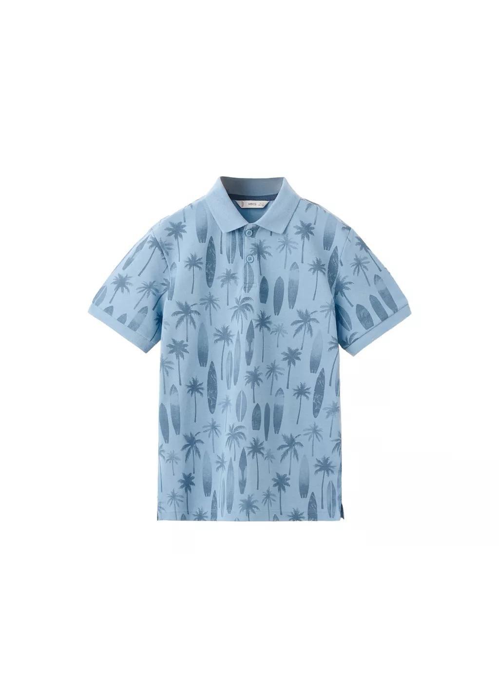 Blue Lt Pastel Printed Cotton Polo Shirt, Kids Boy, Light-Pastel Blue, large image number 3