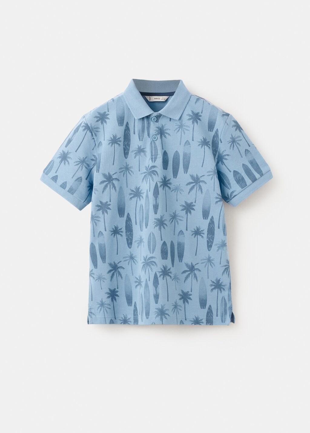 Blue Lt Pastel Printed Cotton Polo Shirt, Kids Boy, Light-Pastel Blue, large image number 4