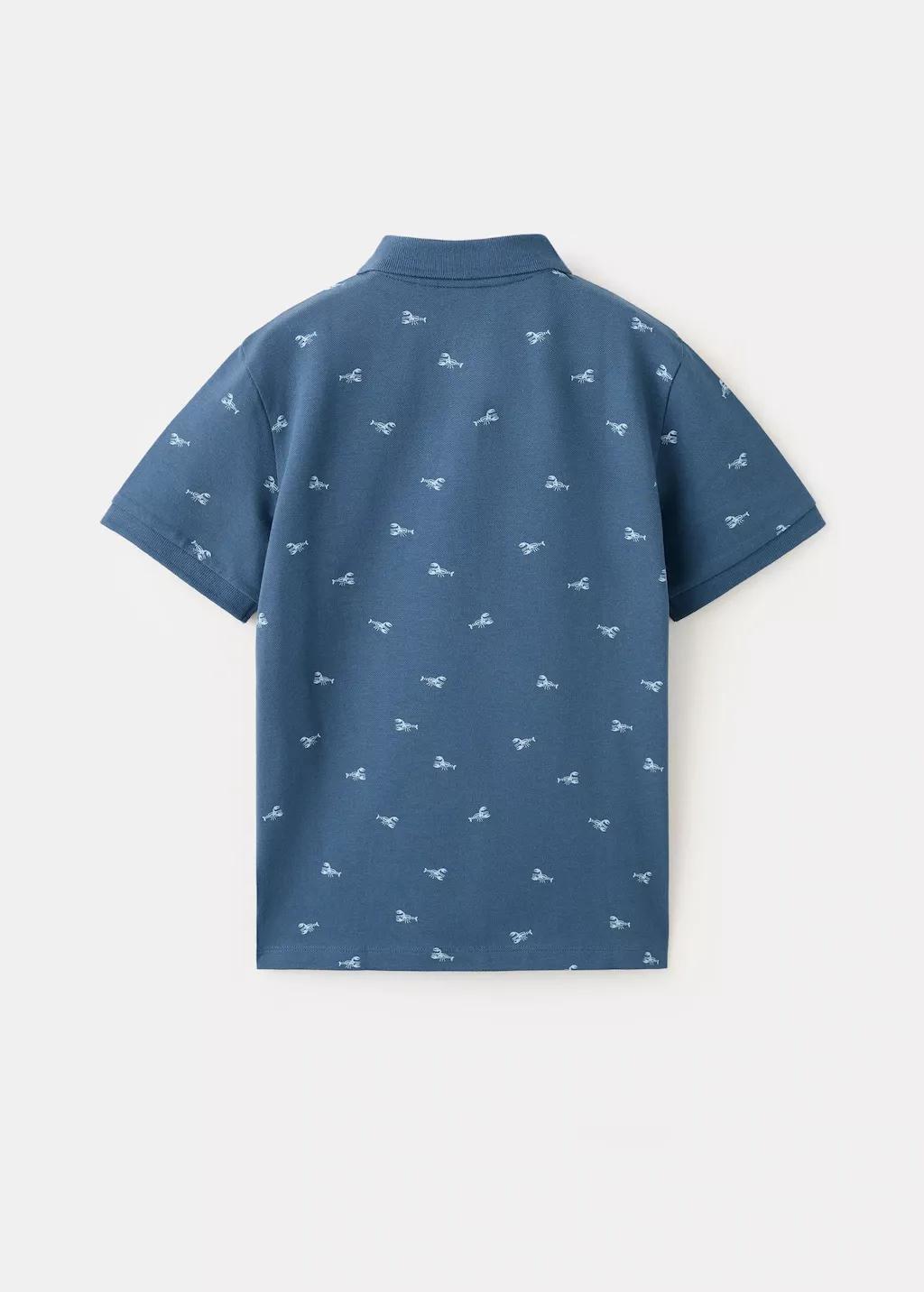 Blue Printed Cotton Polo Shirt, Kids Boy, Medium Blue, large image number 1