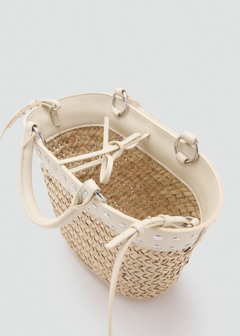 White Natural Fibre Basket With Studs, Natural White, medium