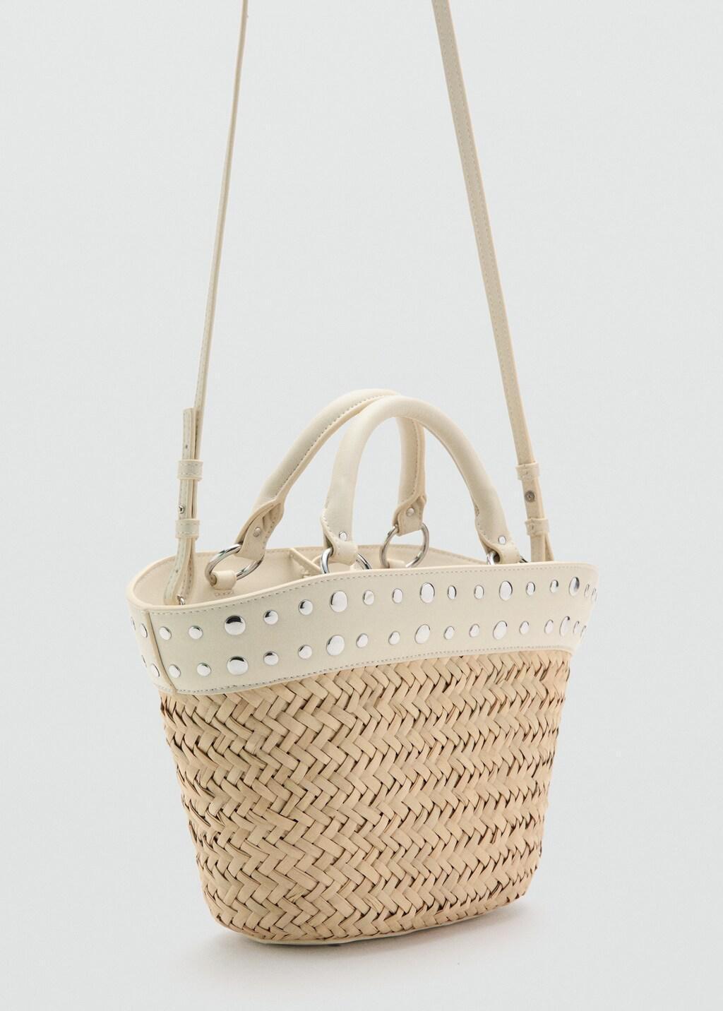 White Natural Fibre Basket With Studs, Natural White, medium