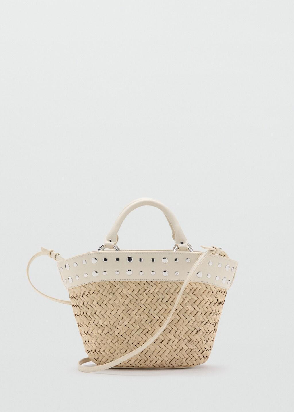White Natural Fibre Basket With Studs, 0201_02, large image number 4