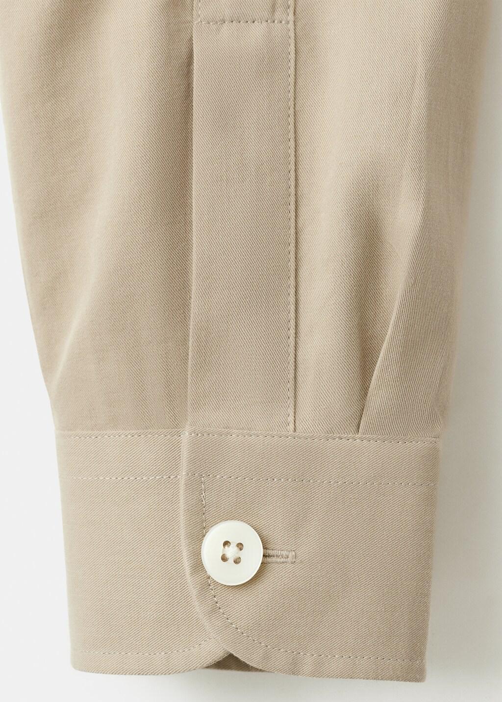 Beige Bowling Collar Cotton Shacket, Light Beige, large image number 1