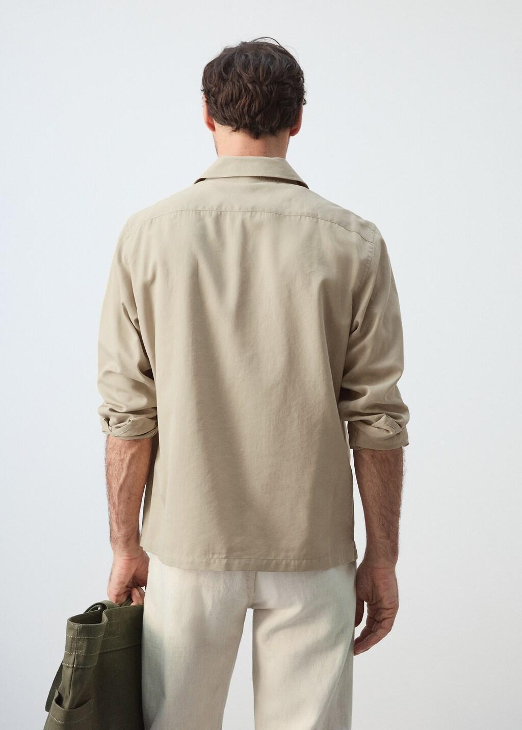 Beige Bowling Collar Cotton Shacket, Light Beige, large image number 2