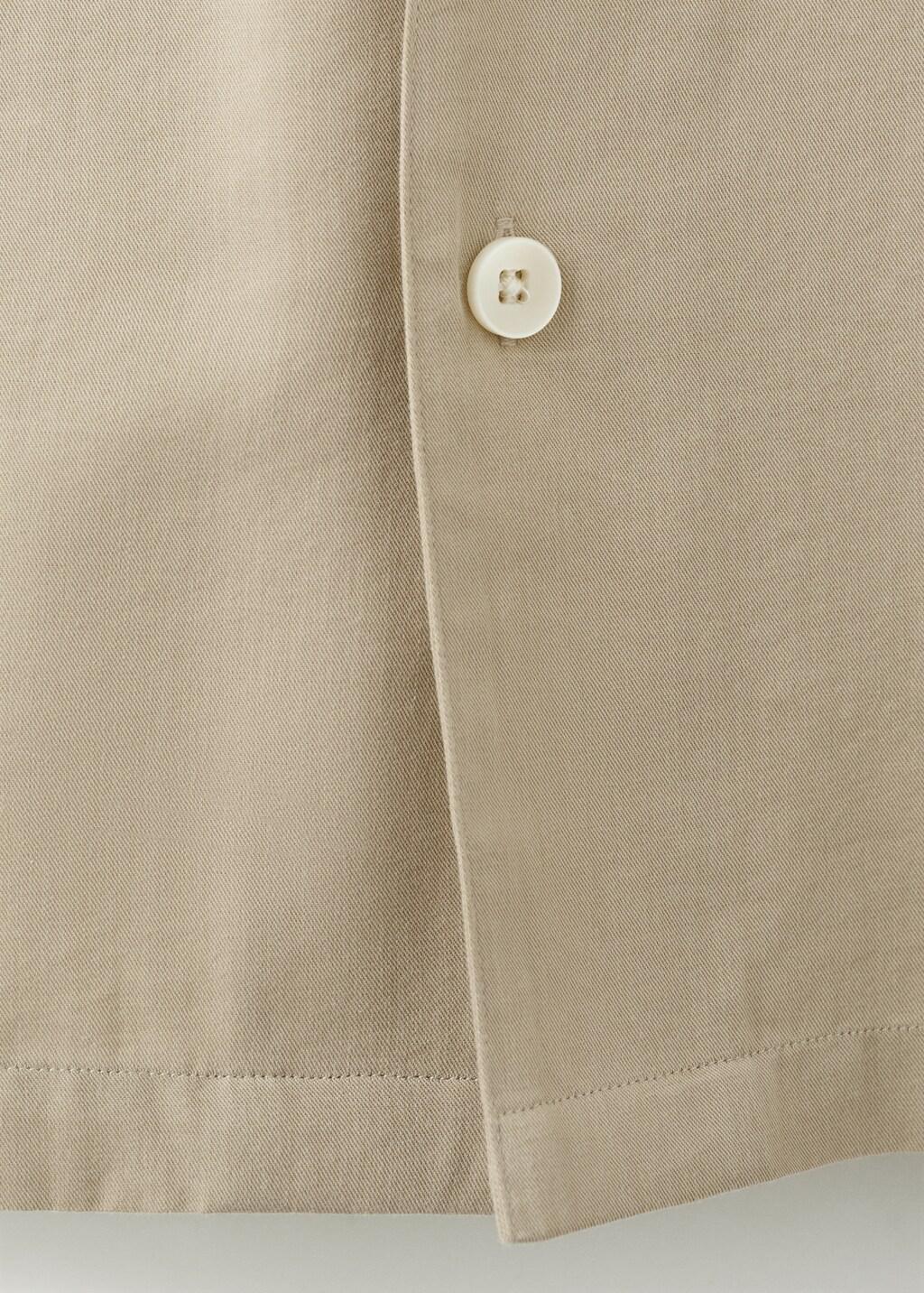 Beige Bowling Collar Cotton Shacket, Light Beige, large image number 5