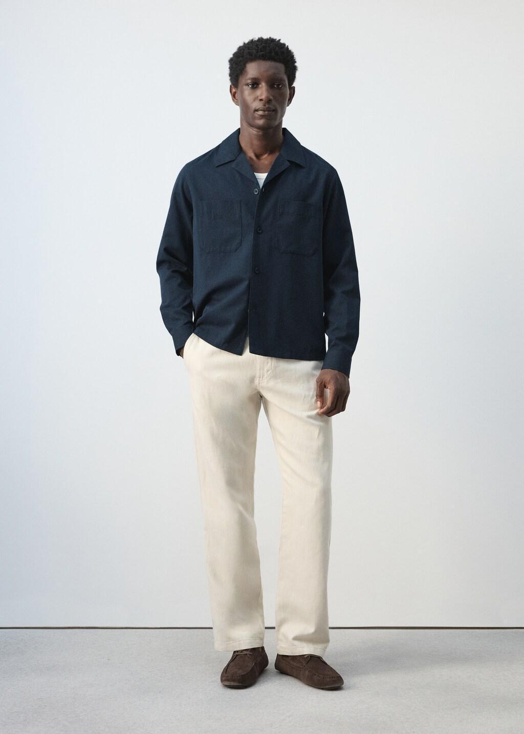 Navy Bowling Collar Cotton Shacket, Navy, large image number 0