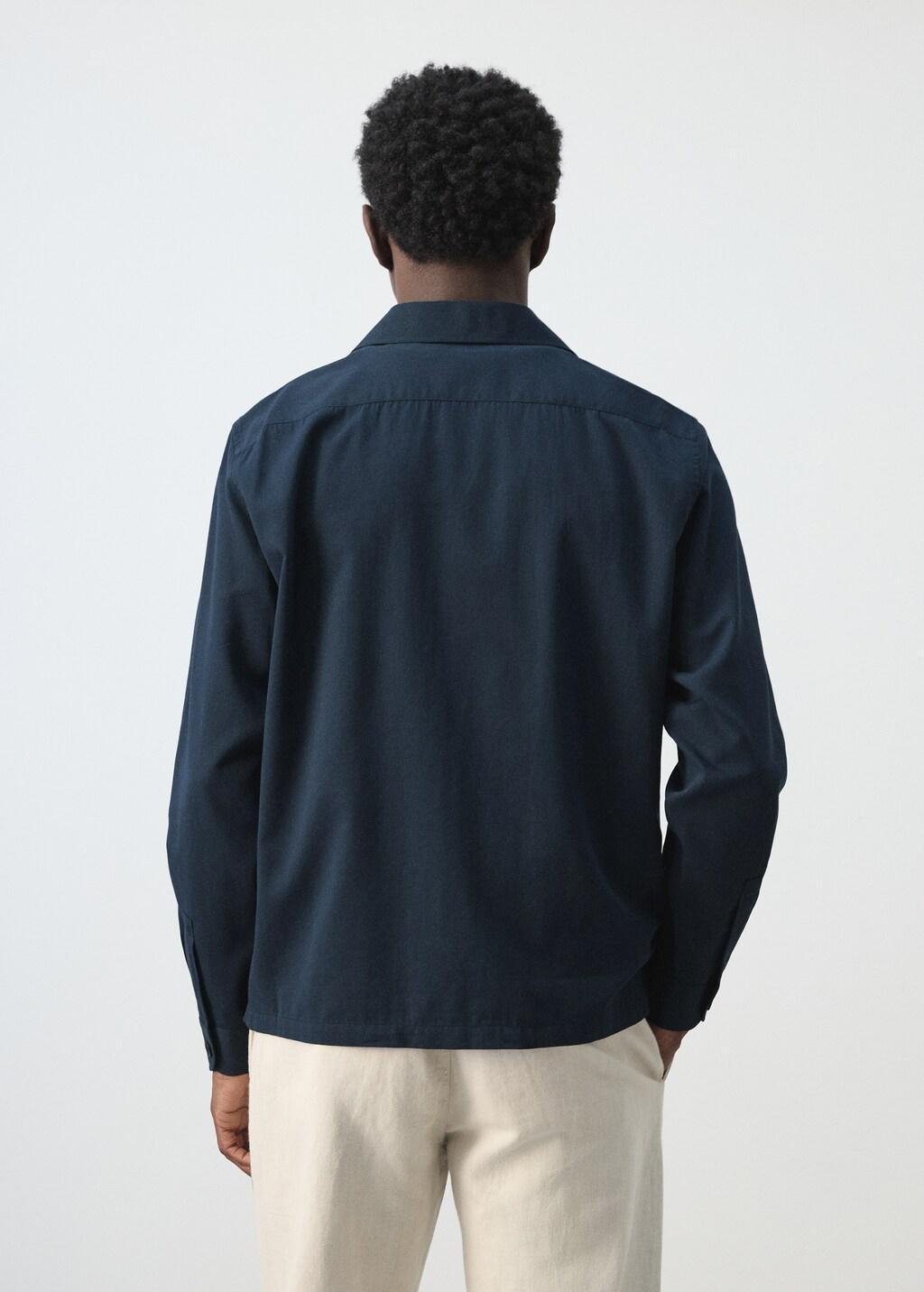 Navy Bowling Collar Cotton Shacket, Navy, large image number 2