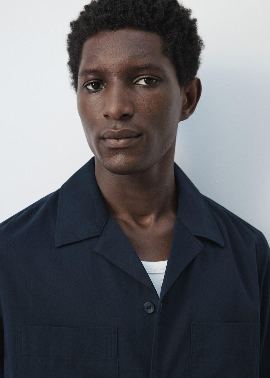 Navy Bowling Collar Cotton Shacket, Navy, large image number 4