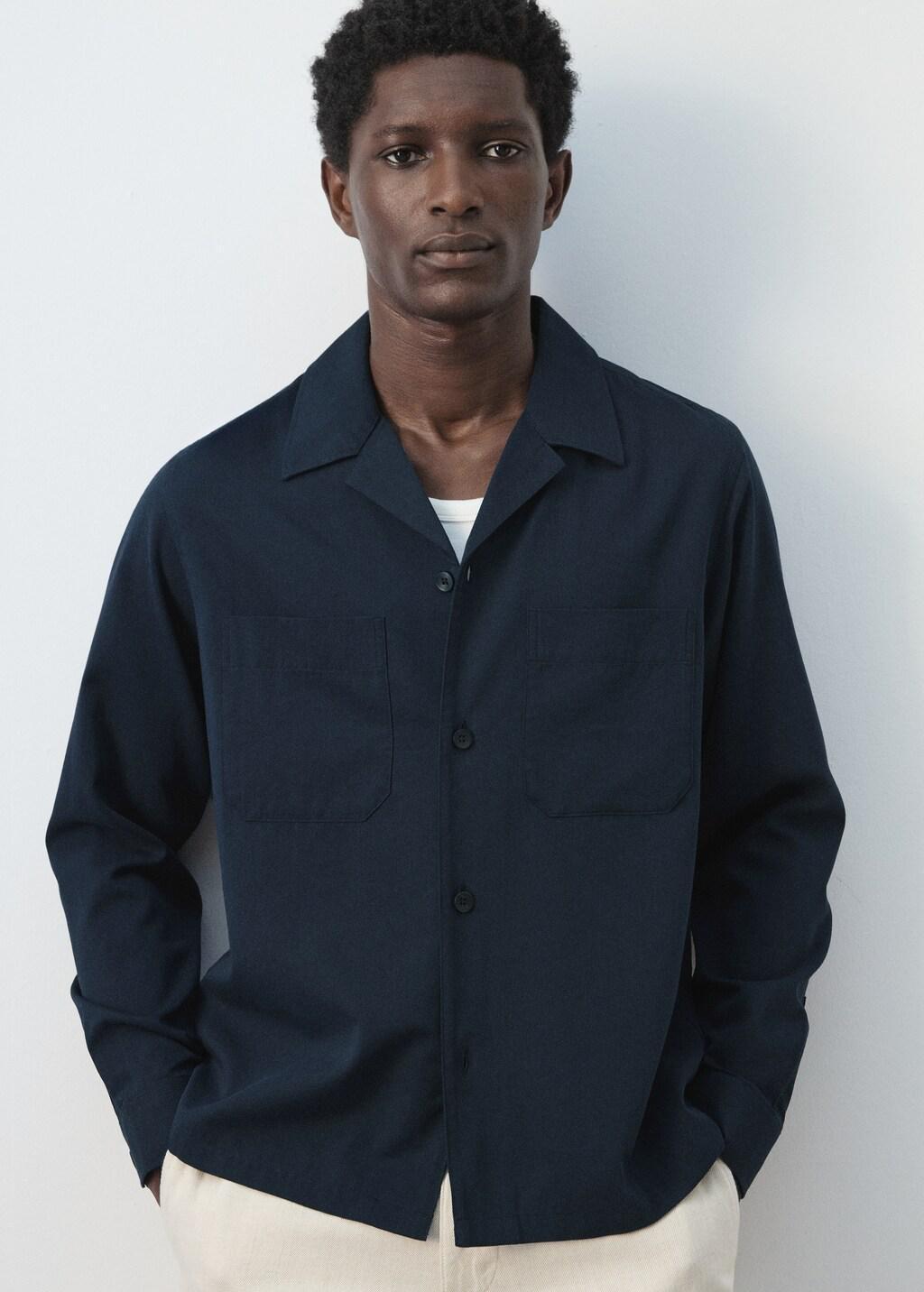 Navy Bowling Collar Cotton Shacket, Navy, large image number 6