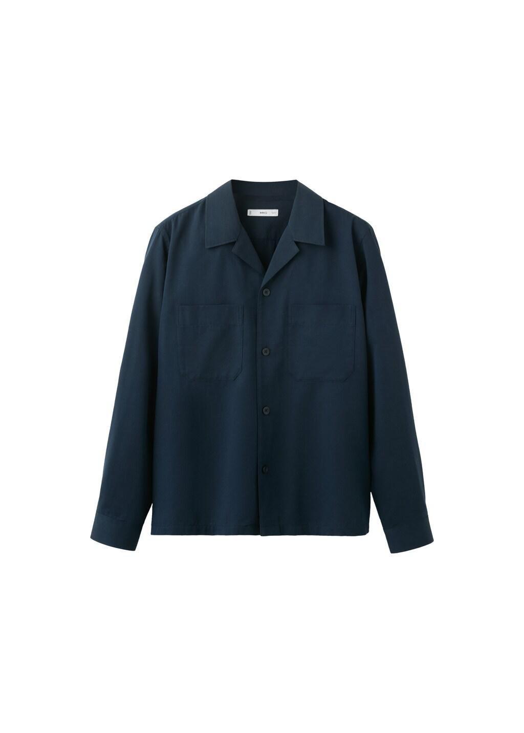 Navy Bowling Collar Cotton Shacket, Navy, large image number 7