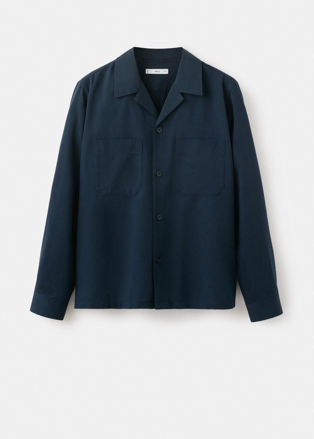 Navy Bowling Collar Cotton Shacket, Navy, large image number 8