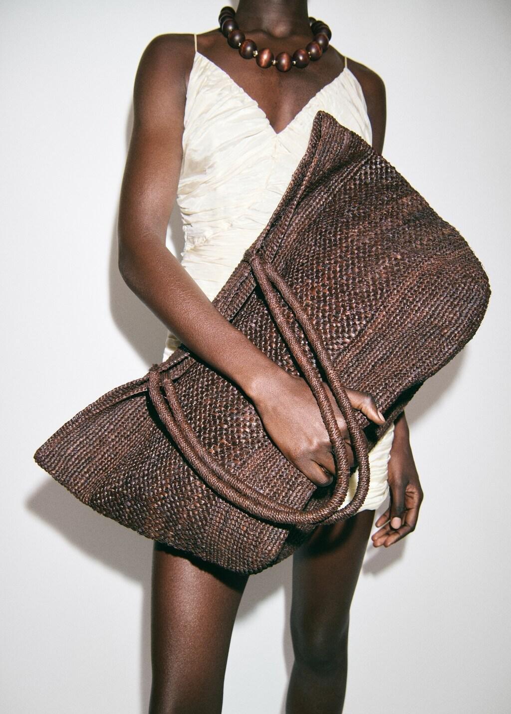 DARK BROWN 100% raffia shopper bag, 0201_32, large image number 0