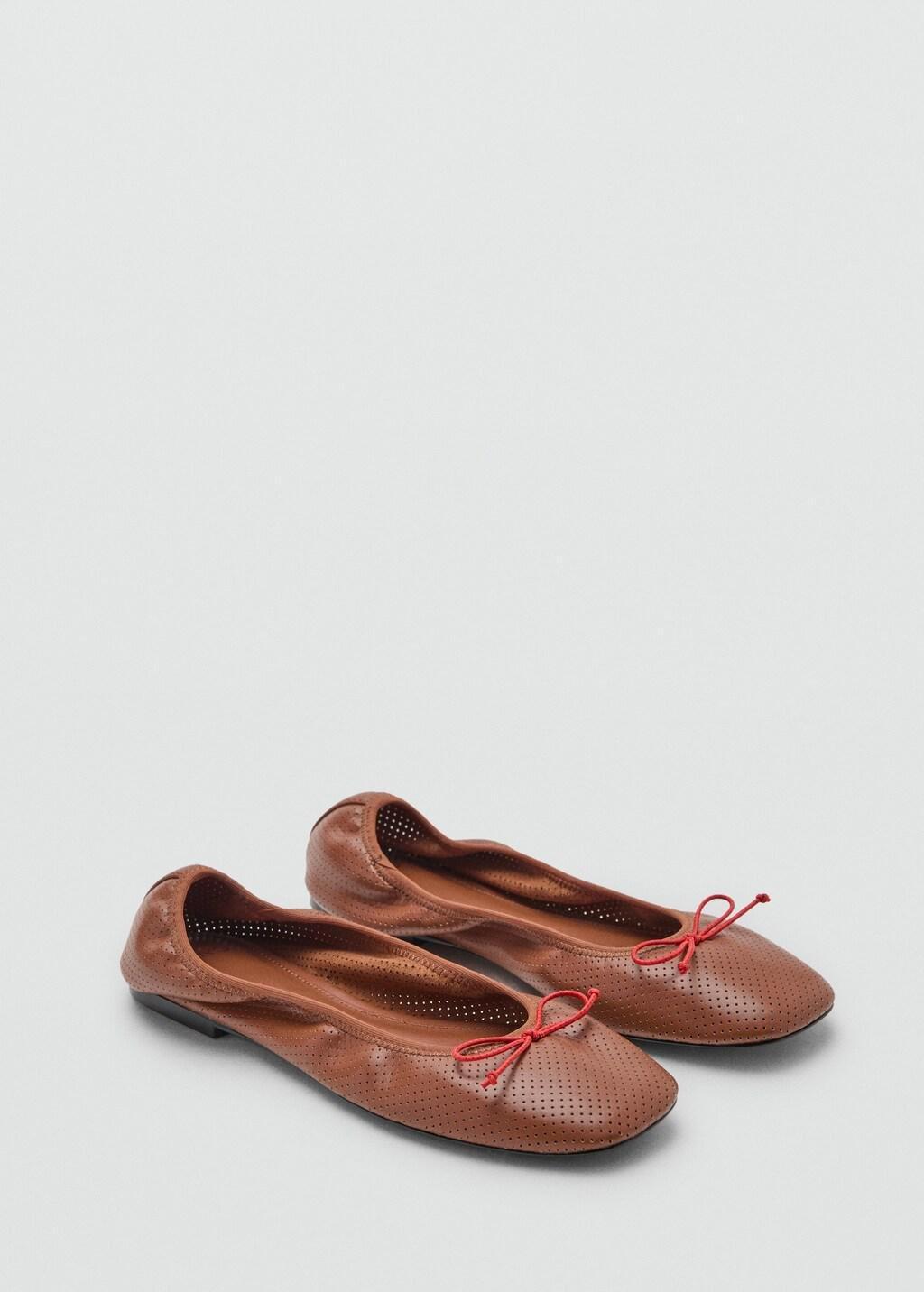 Brown Cut-Out Bow Ballerinas, 0201_CG, large image number 1