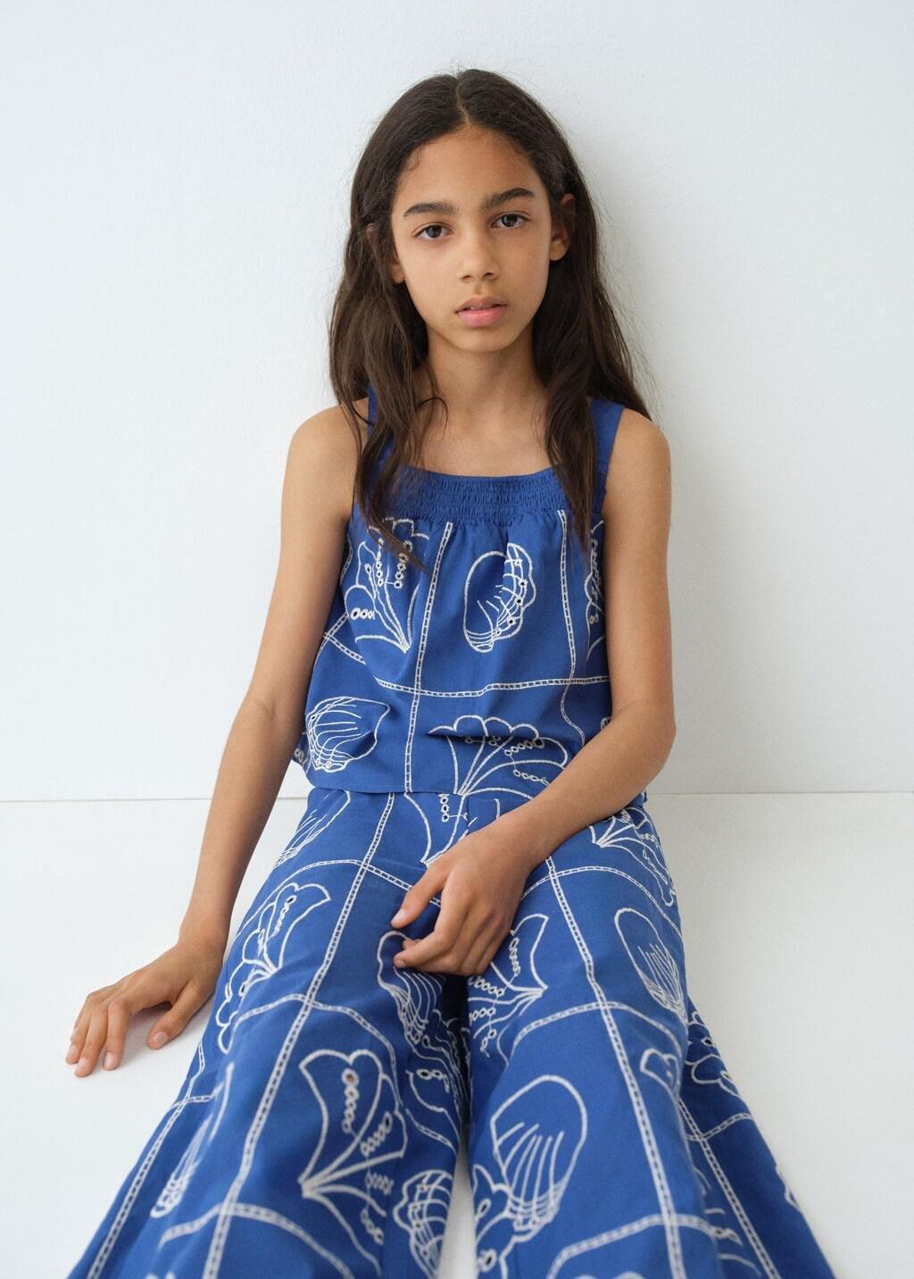 BRIGHT BLUE Embroidered cotton trousers, Kids Girl, Bright Blue, large image number 0