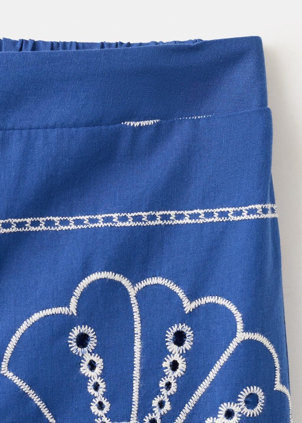 BRIGHT BLUE Embroidered cotton trousers, Kids Girl, Bright Blue, medium