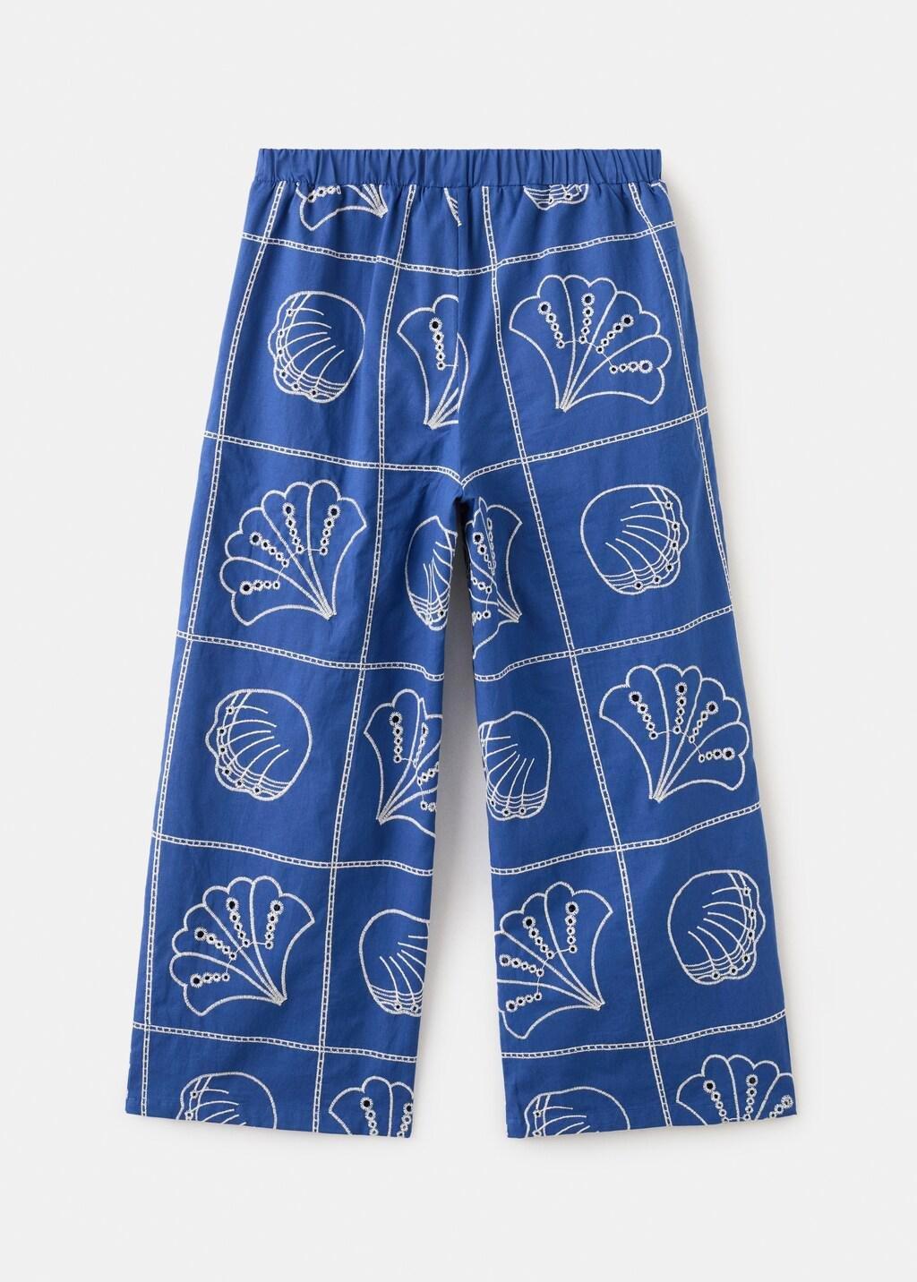 BRIGHT BLUE Embroidered cotton trousers, Kids Girl, Bright Blue, large image number 2