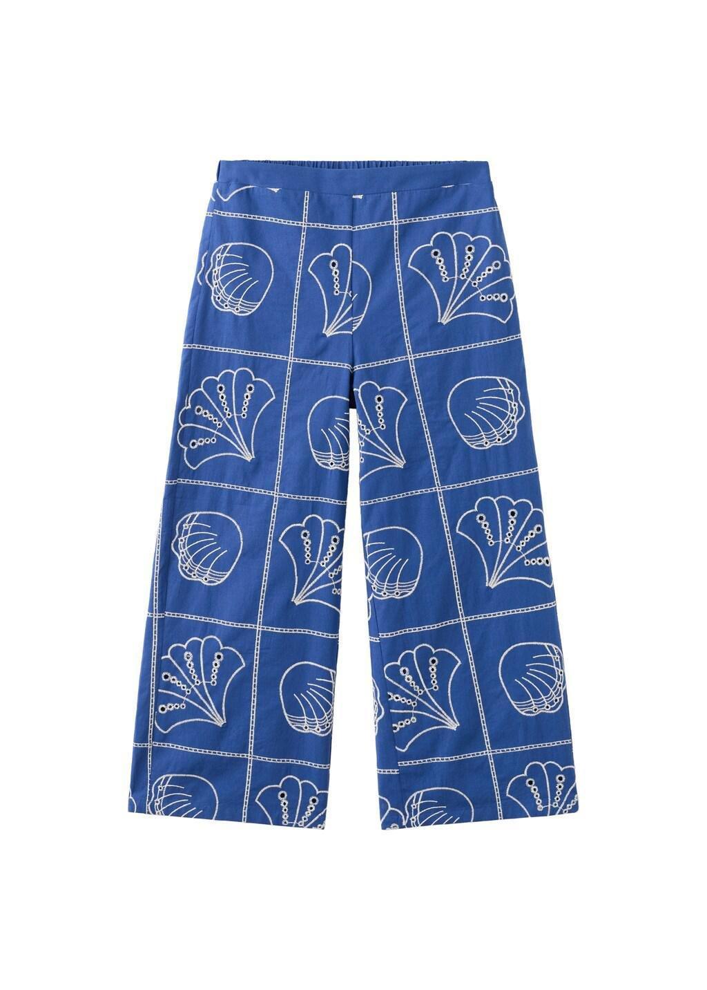 BRIGHT BLUE Embroidered cotton trousers, Kids Girl, Bright Blue, large image number 4