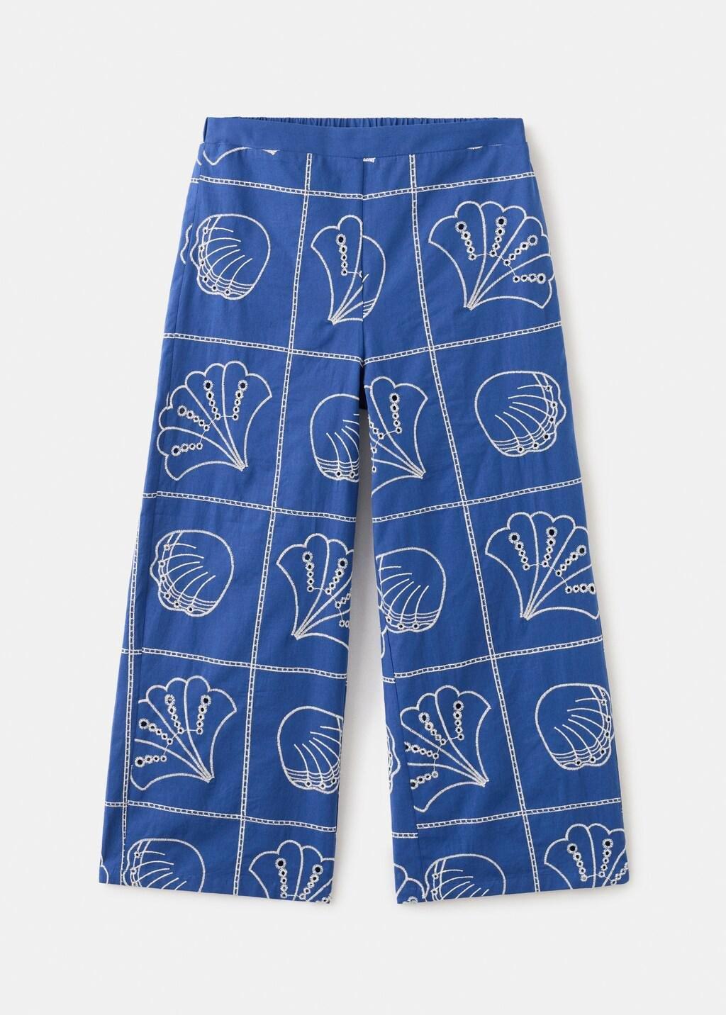 BRIGHT BLUE Embroidered cotton trousers, Kids Girl, Bright Blue, large image number 5