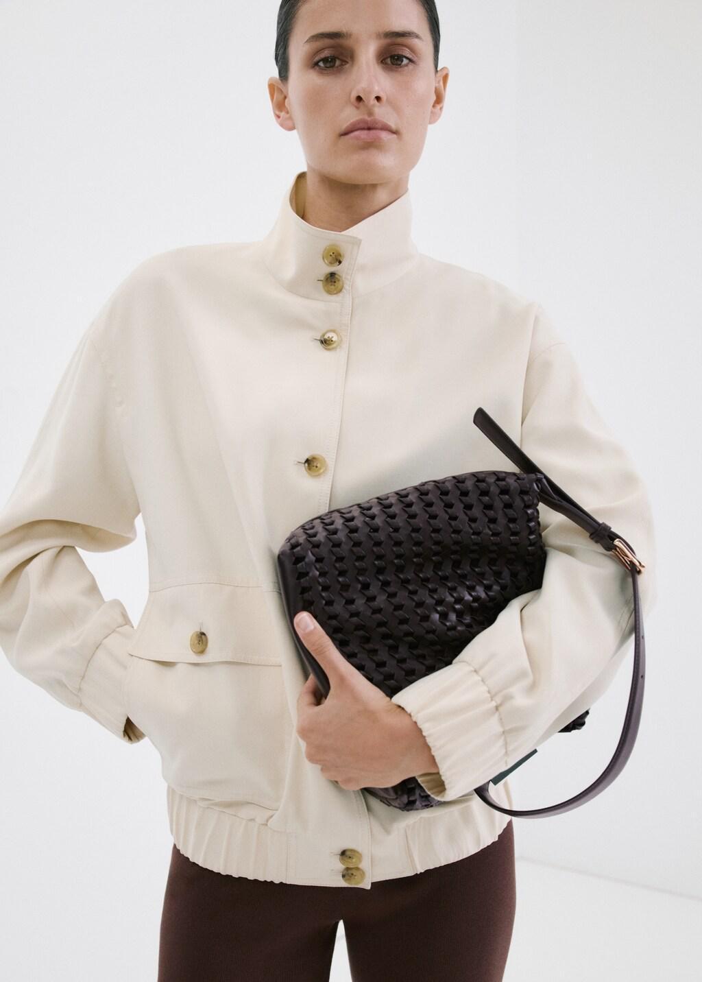 Brown Braided Shoulder Bag, Dark Brown, large image number 0