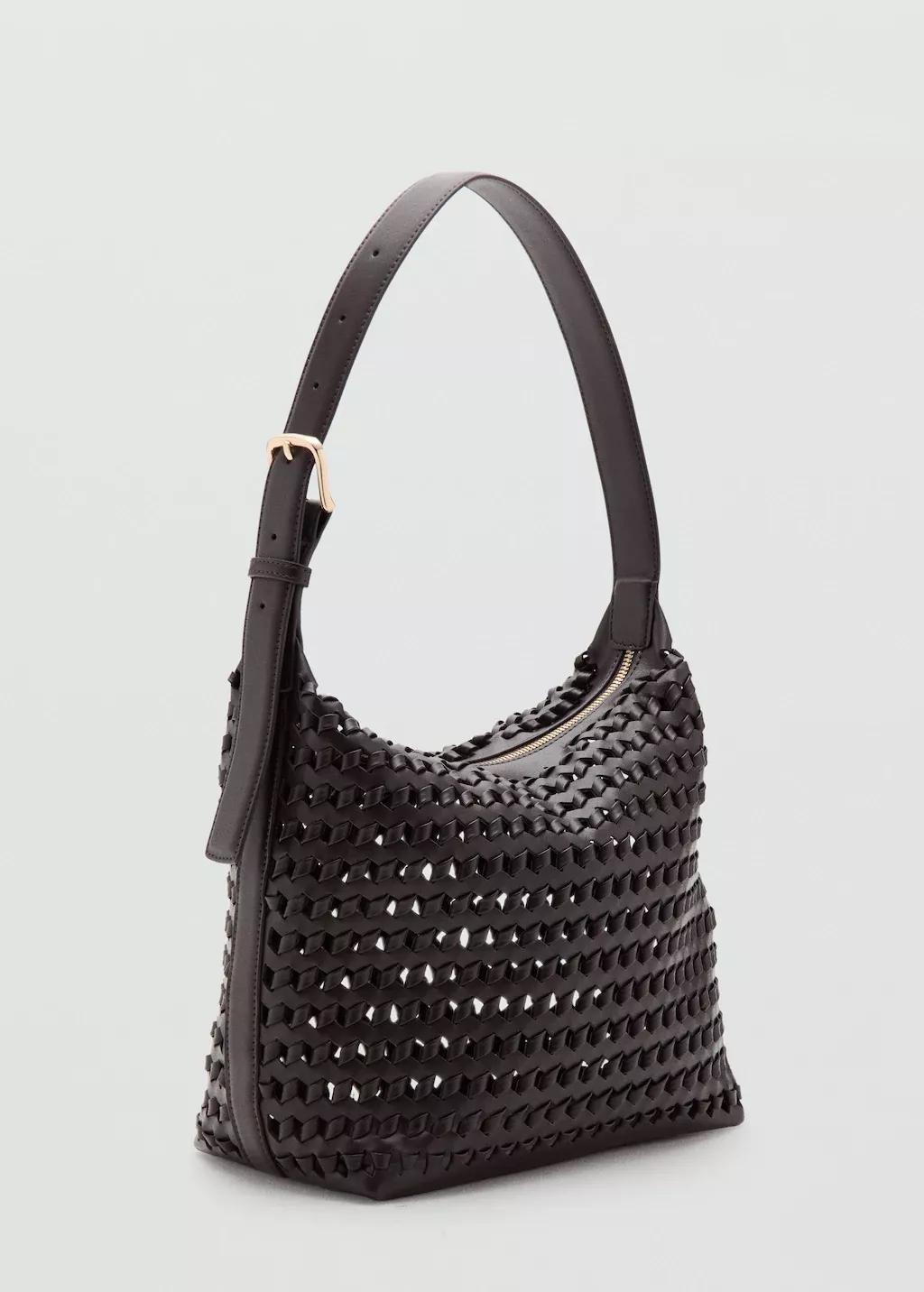 Brown Braided Shoulder Bag, Dark Brown, large image number 1