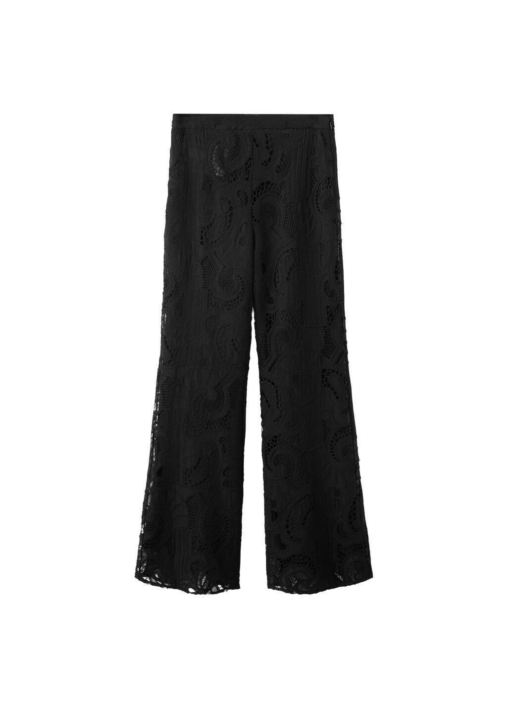 Black Broderie Anglaise Straight-Leg Trousers, Black, large image number 5