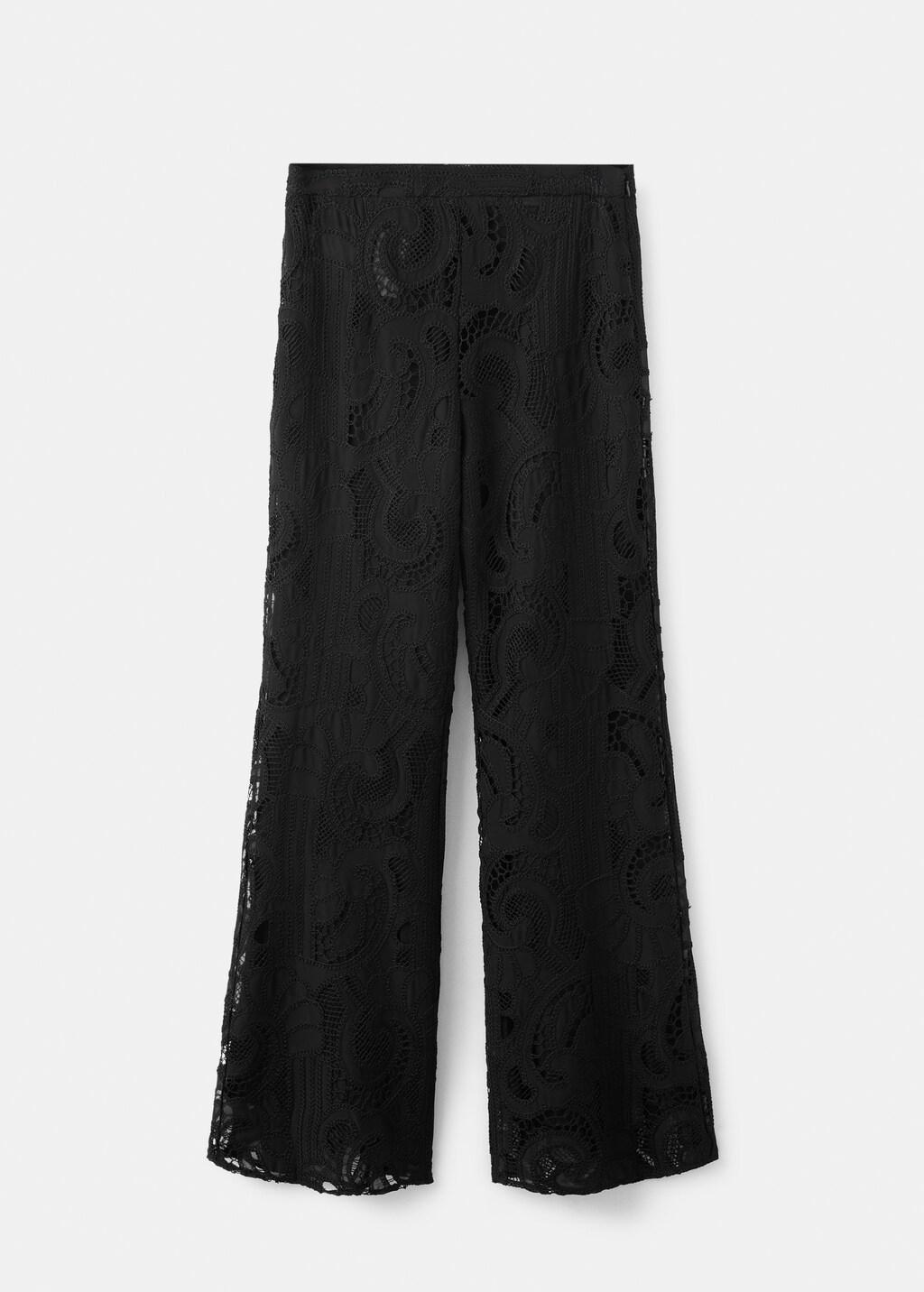 Black Broderie Anglaise Straight-Leg Trousers, Black, large image number 6