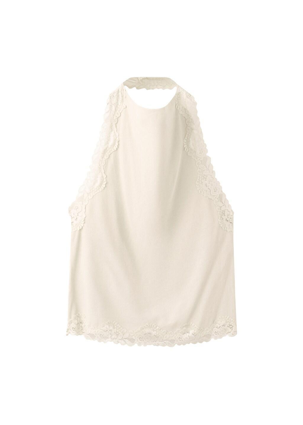 Beige Lace Halter Neck Top, Light Beige, large image number 6
