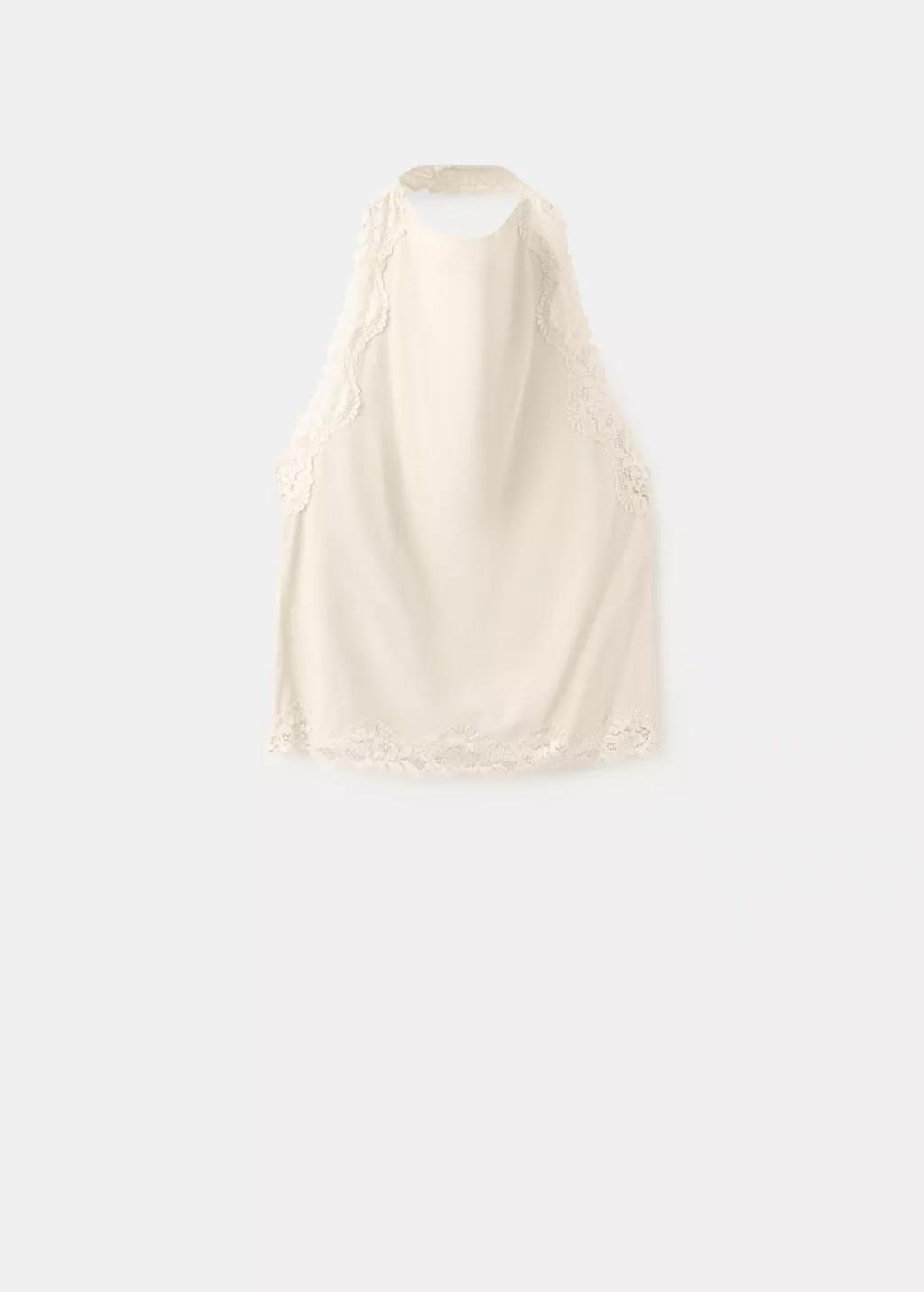 Beige Lace Halter Neck Top, Light Beige, large image number 7