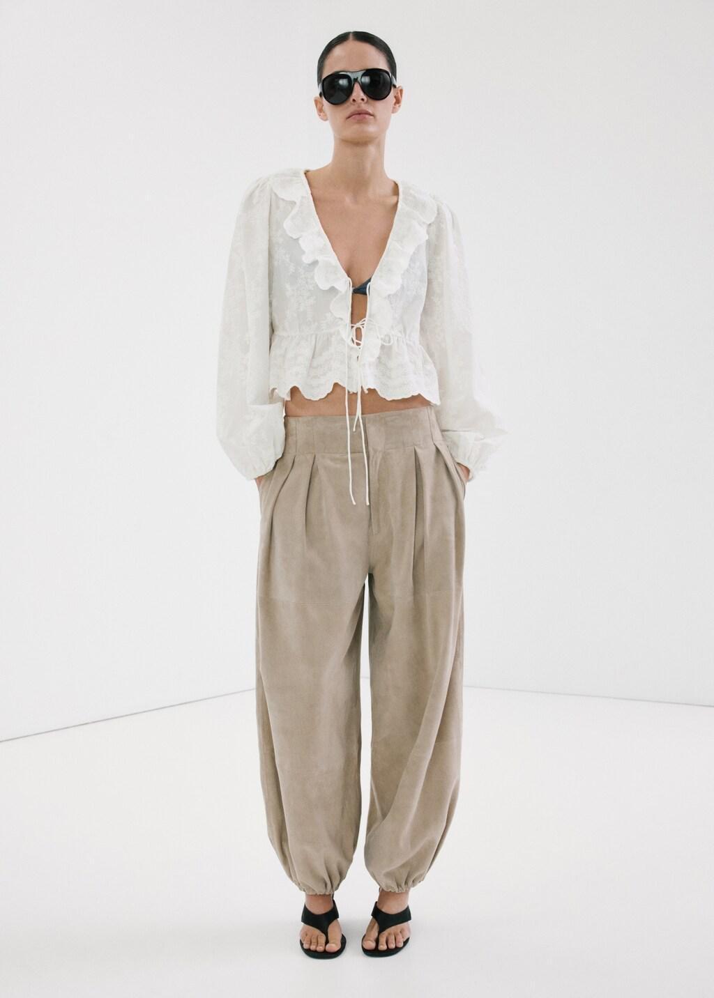 White Ruffled Embroidered Blouse, Natural White, large image number 0