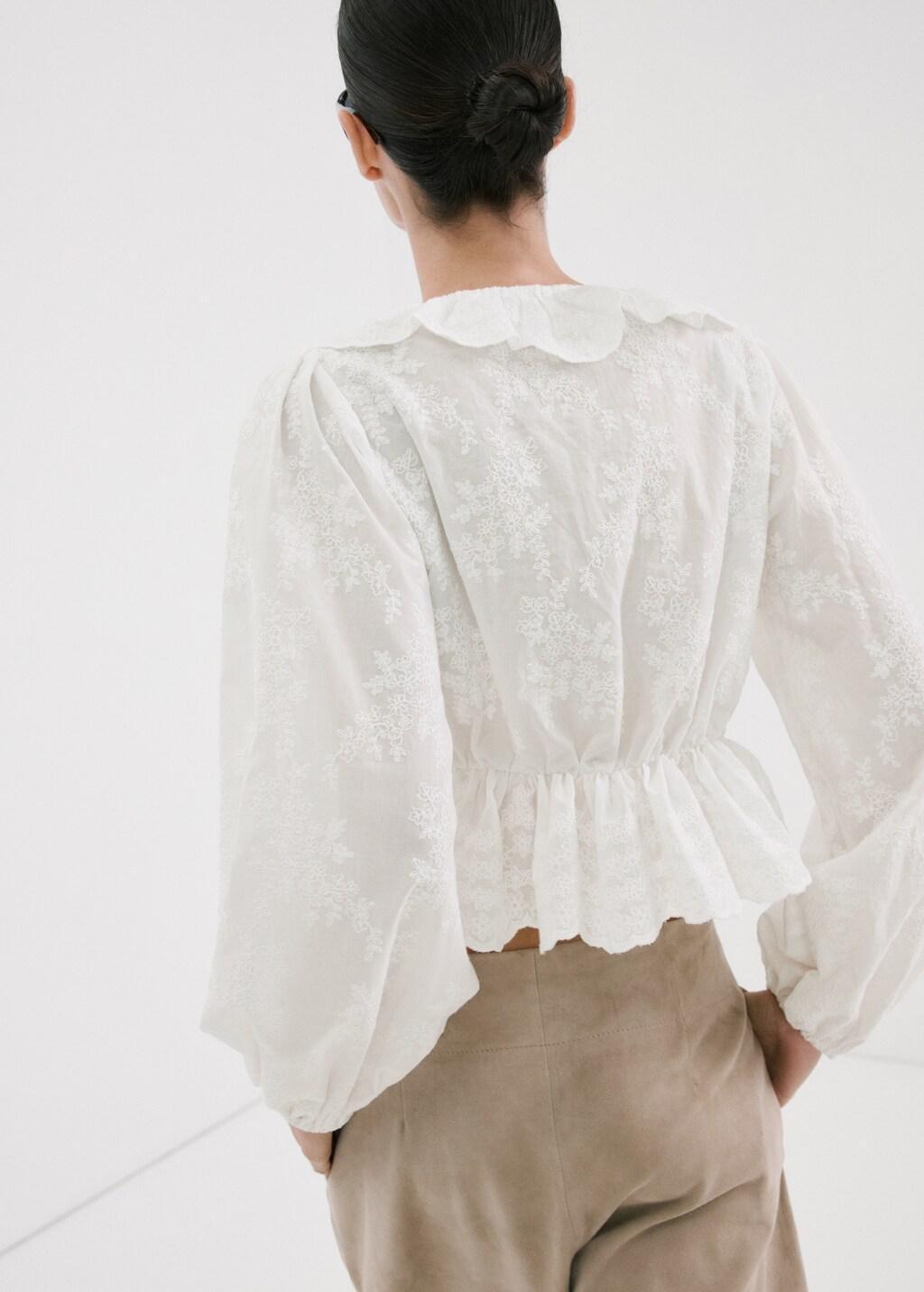 White Ruffled Embroidered Blouse, Natural White, large image number 2