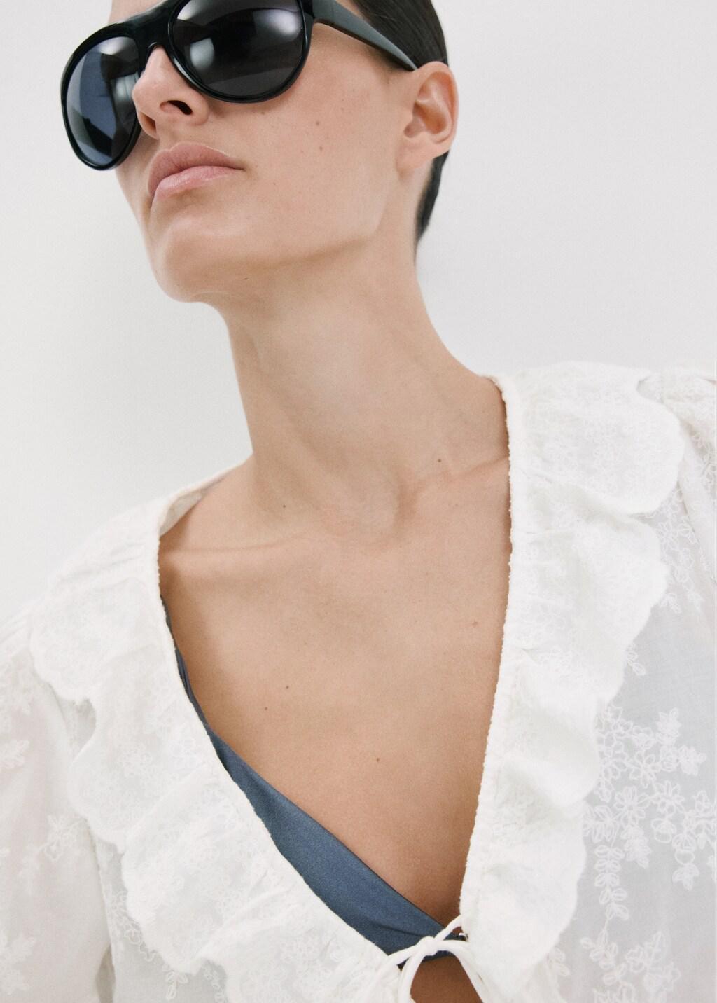 White Ruffled Embroidered Blouse, Natural White, large image number 4