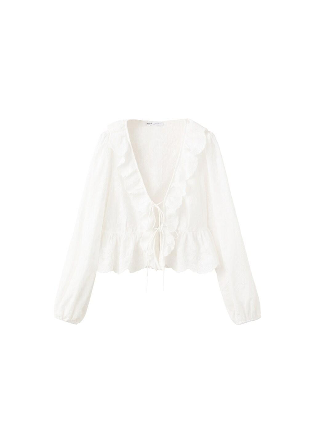 White Ruffled Embroidered Blouse, Natural White, large image number 7