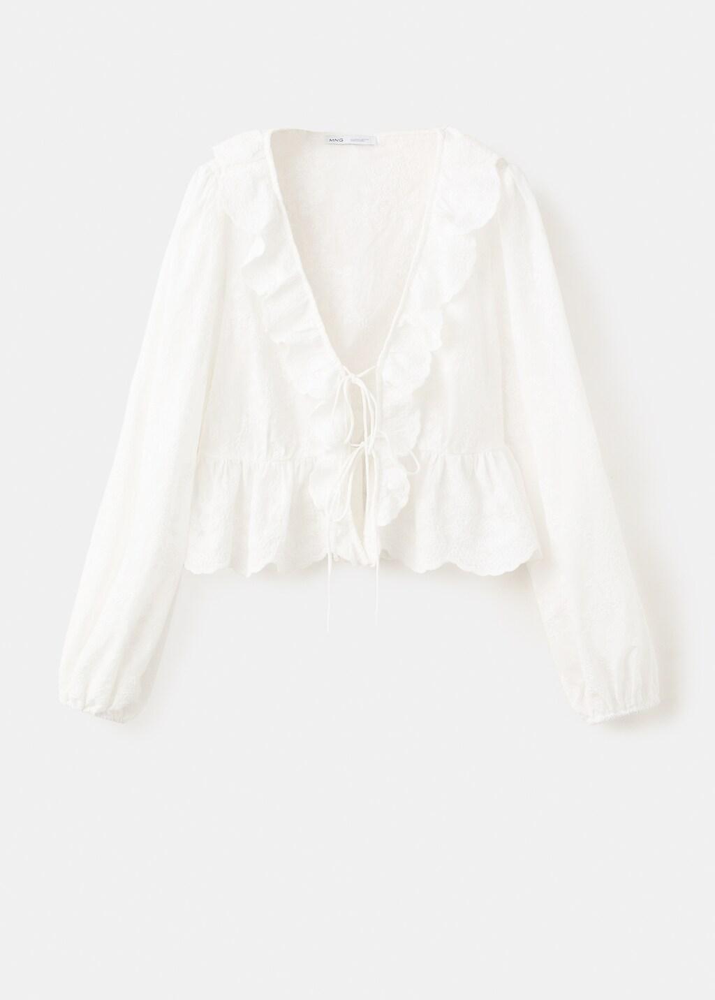 White Ruffled Embroidered Blouse, Natural White, large image number 8
