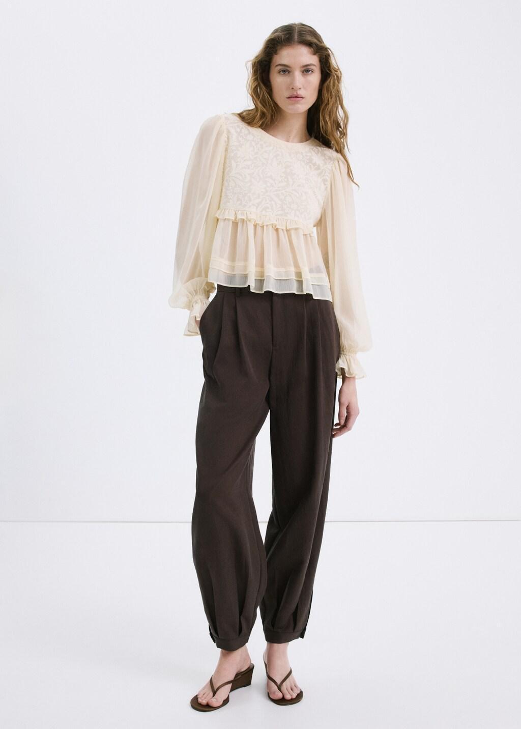 Yellow Lace Contrast Shirt, 0201_12, large image number 0