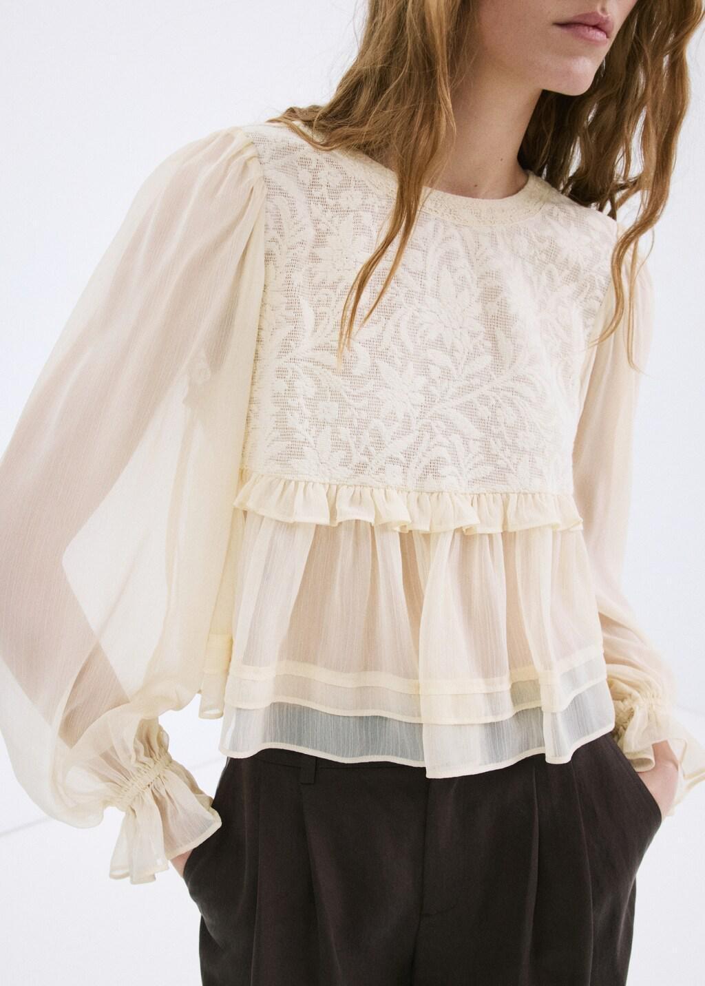 Yellow Lace Contrast Shirt, 0201_12, large image number 3