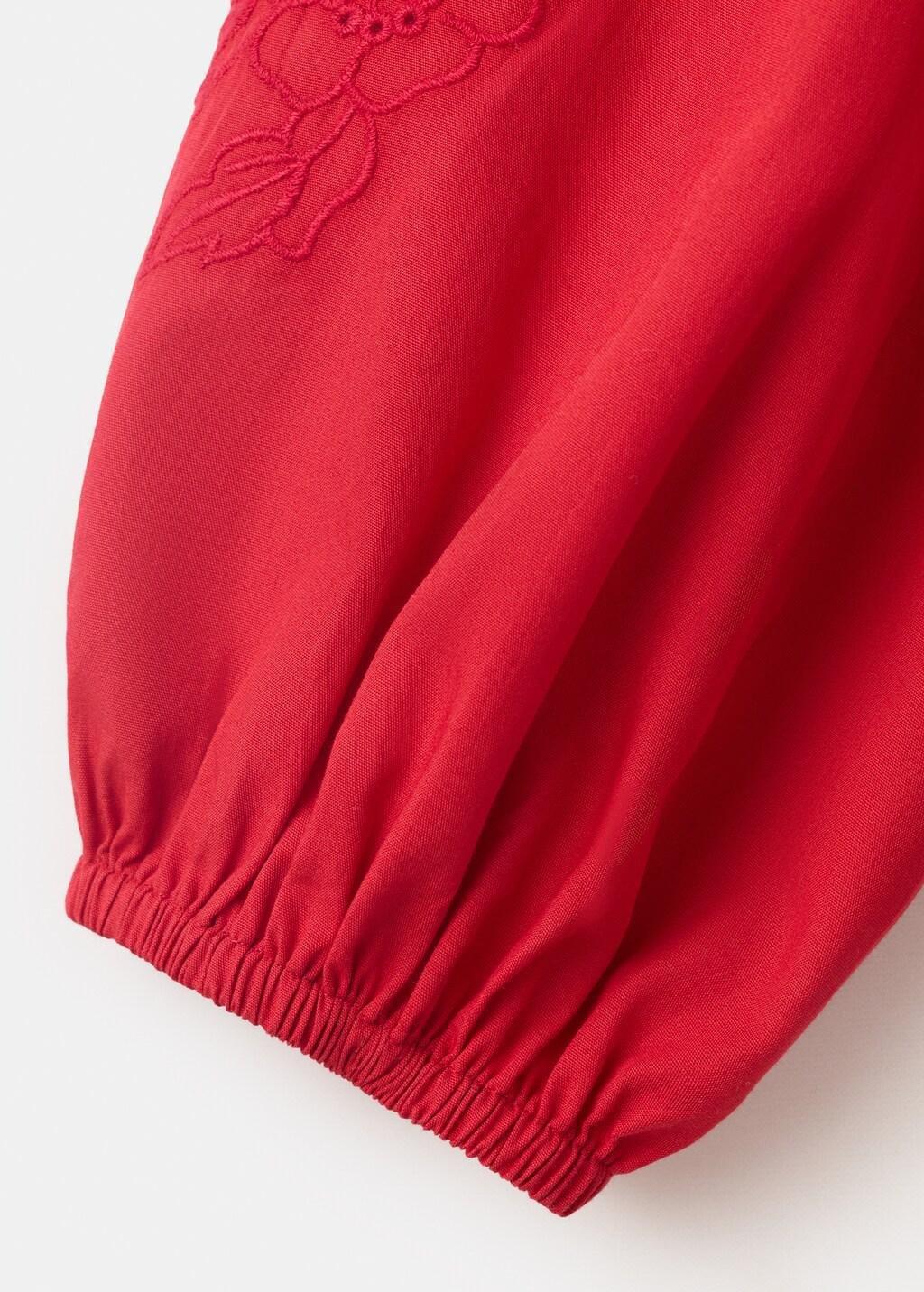 Red Embroidered Openwork Blouse, Red, large image number 5