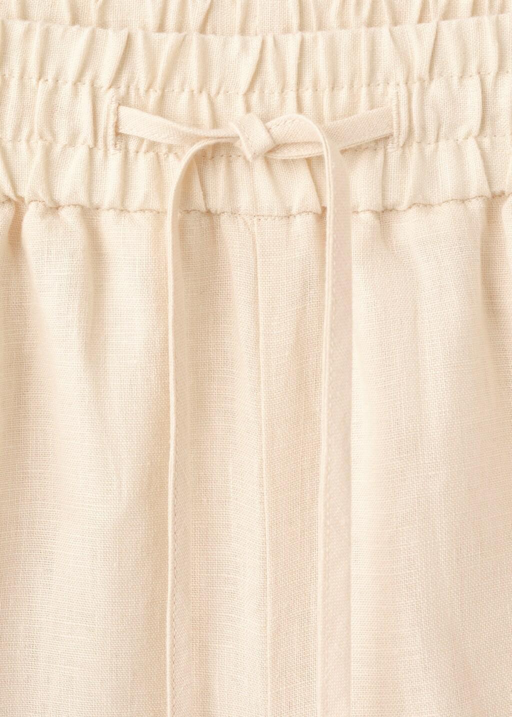 Beige Contrast Stripe Linen Shorts, Light Beige, large image number 1