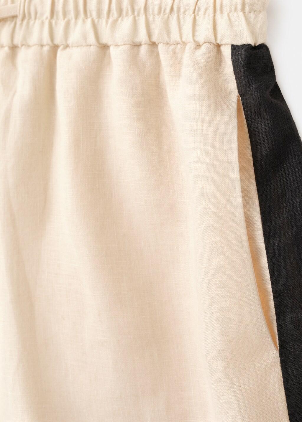 Beige Contrast Stripe Linen Shorts, Light Beige, large image number 4