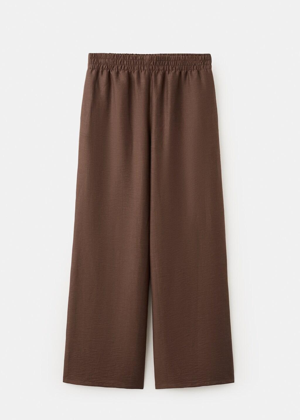 Brown Linen Palazzo Trousers, Brown, large image number 6
