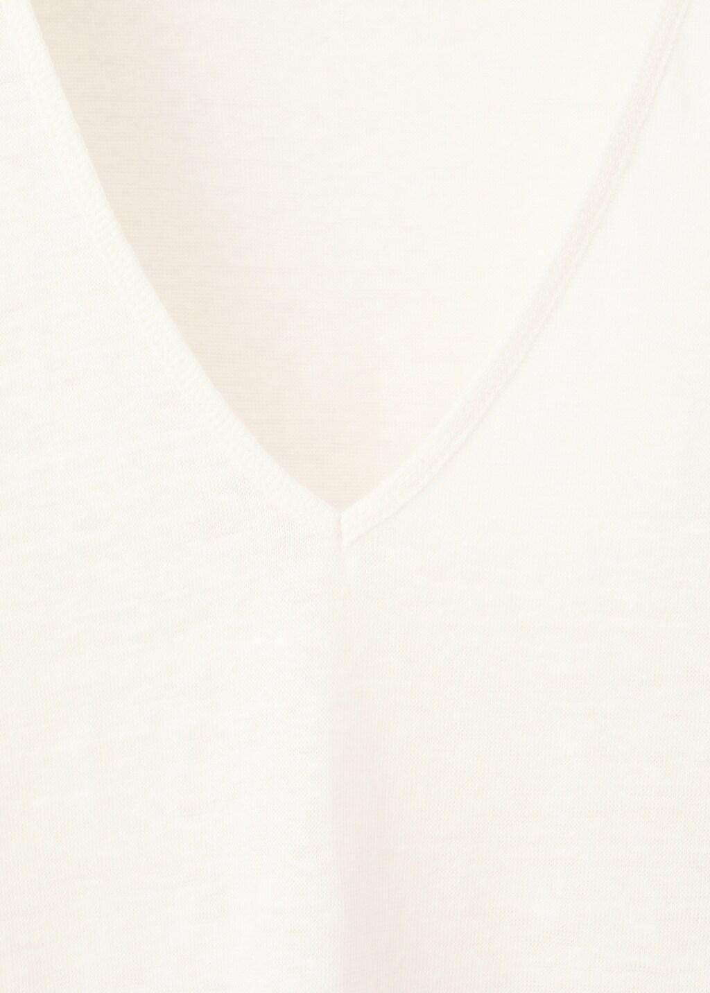 White V-Neck Linen T-Shirt, 0201_02, large image number 1