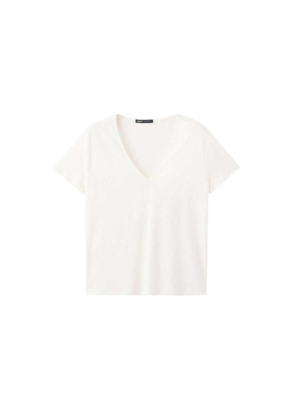 White V-Neck Linen T-Shirt, 0201_02, large image number 7