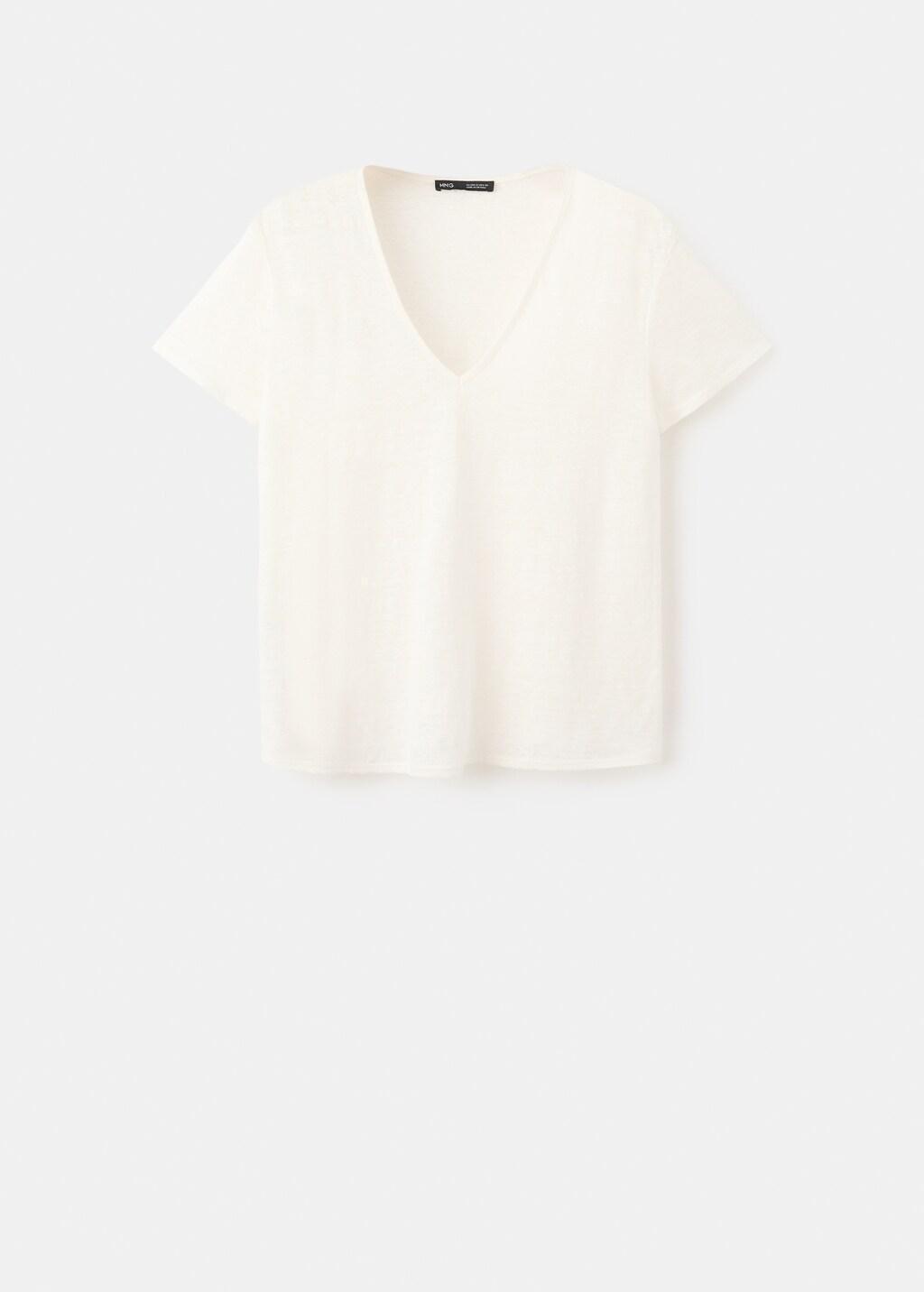 White V-Neck Linen T-Shirt, 0201_02, large image number 8