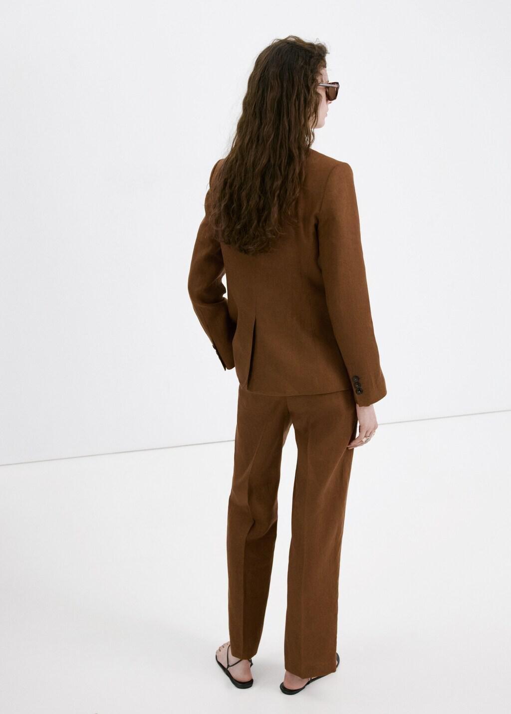 Brown Linen Suit Trousers, Brown, medium