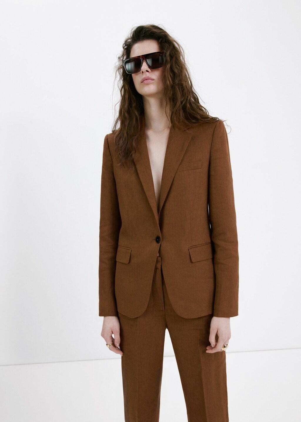 Brown Linen Suit Trousers, 0201_30, large image number 3