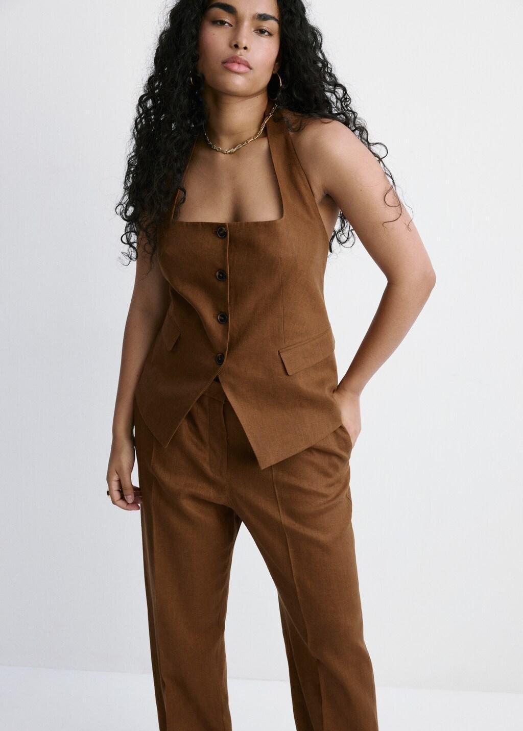 Brown Linen Suit Trousers, 0201_30, large image number 5