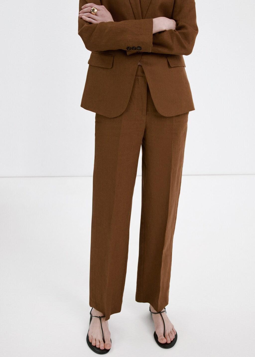 Brown Linen Suit Trousers, 0201_30, large image number 6