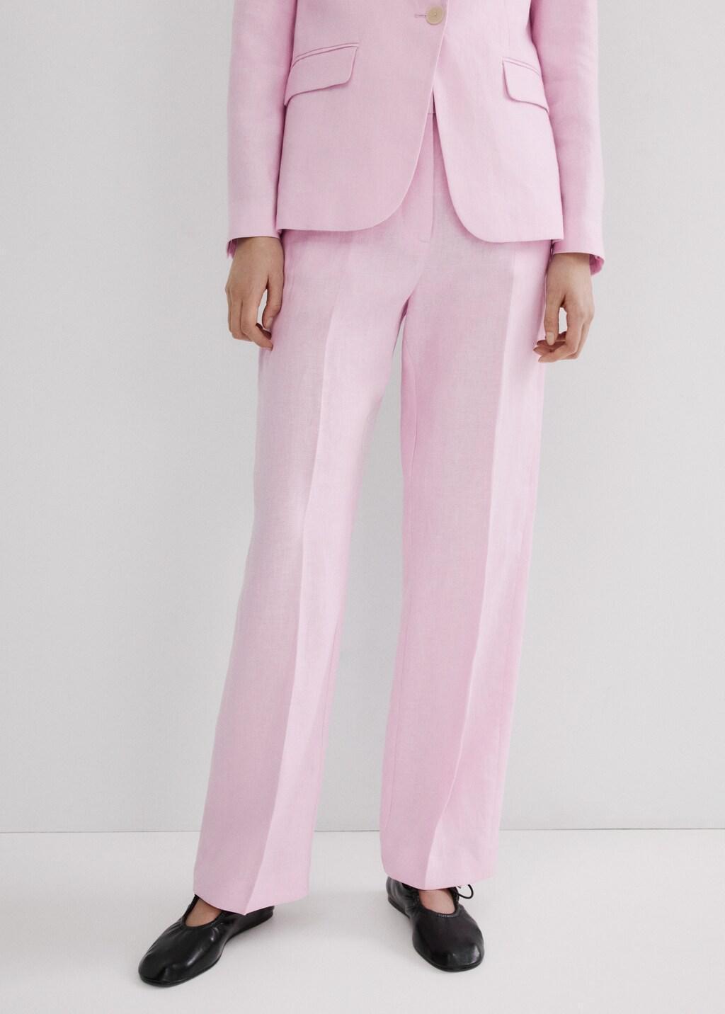 Pink Linen Suit Trousers, 0201_85, large image number 3