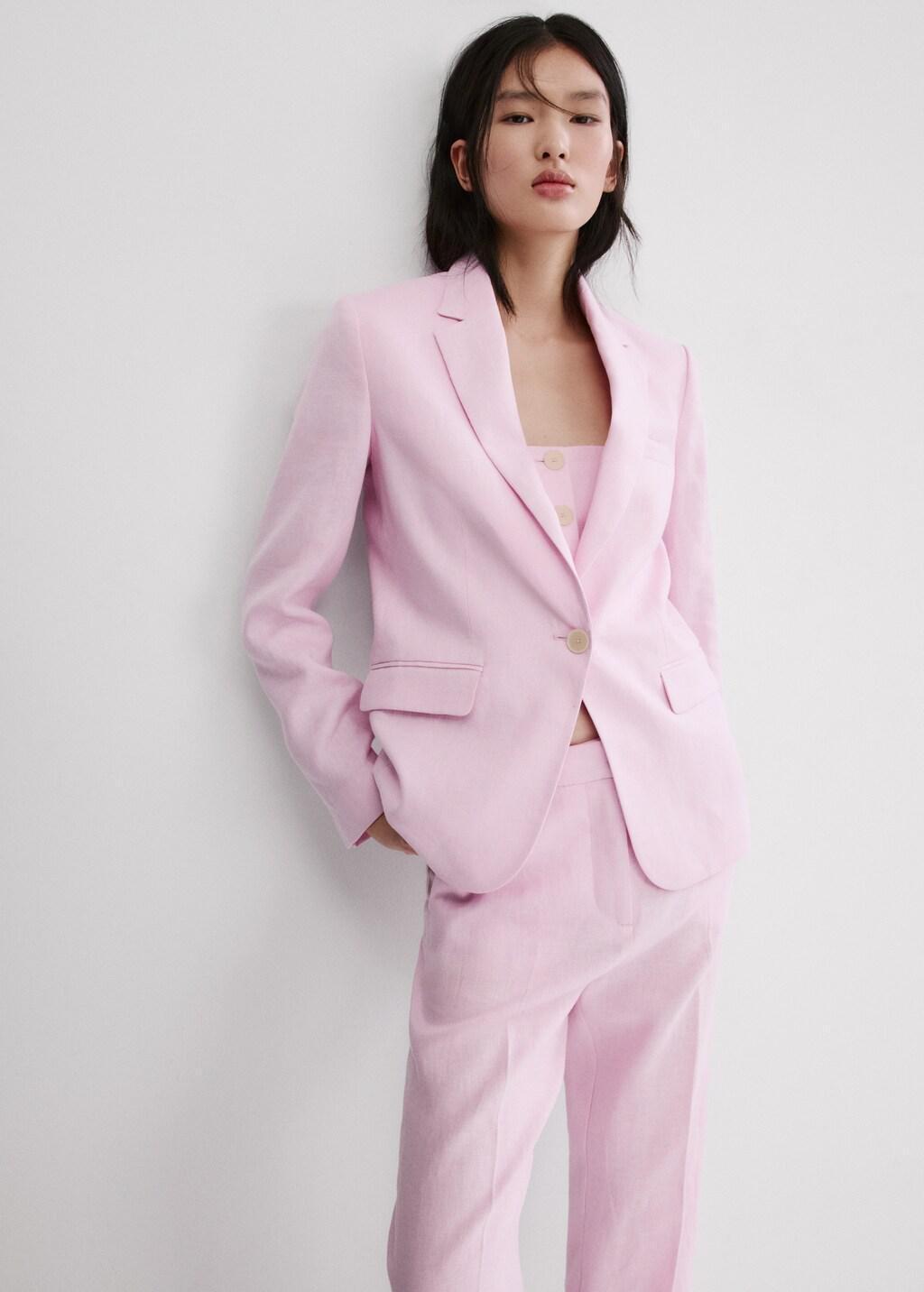 Pink Linen Suit Trousers, 0201_85, large image number 4
