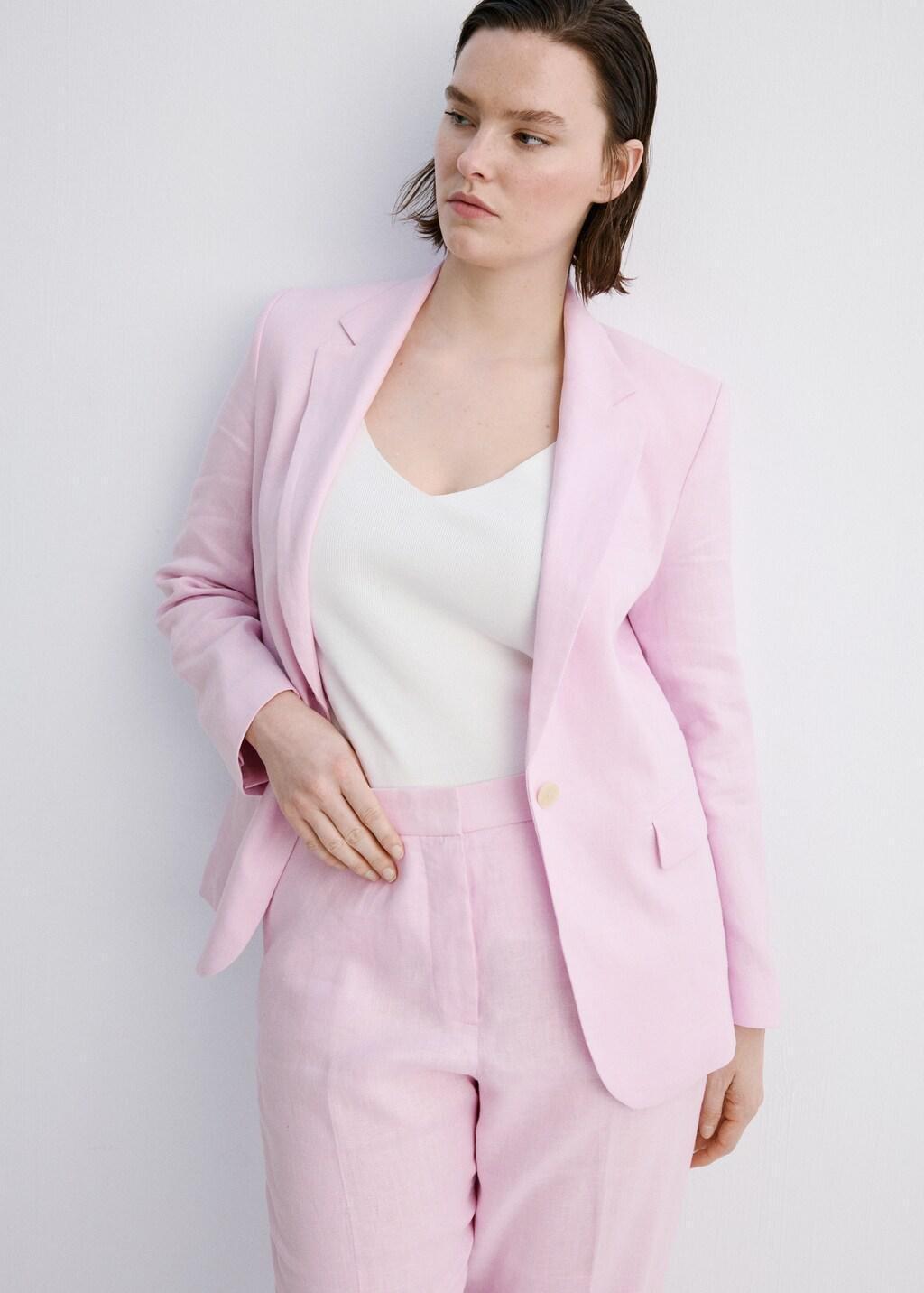 Pink Linen Suit Trousers, 0201_85, large image number 6