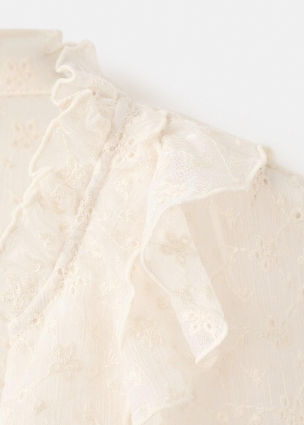 Beige Ruffled Embroidered Blouse, Light Beige, large image number 1